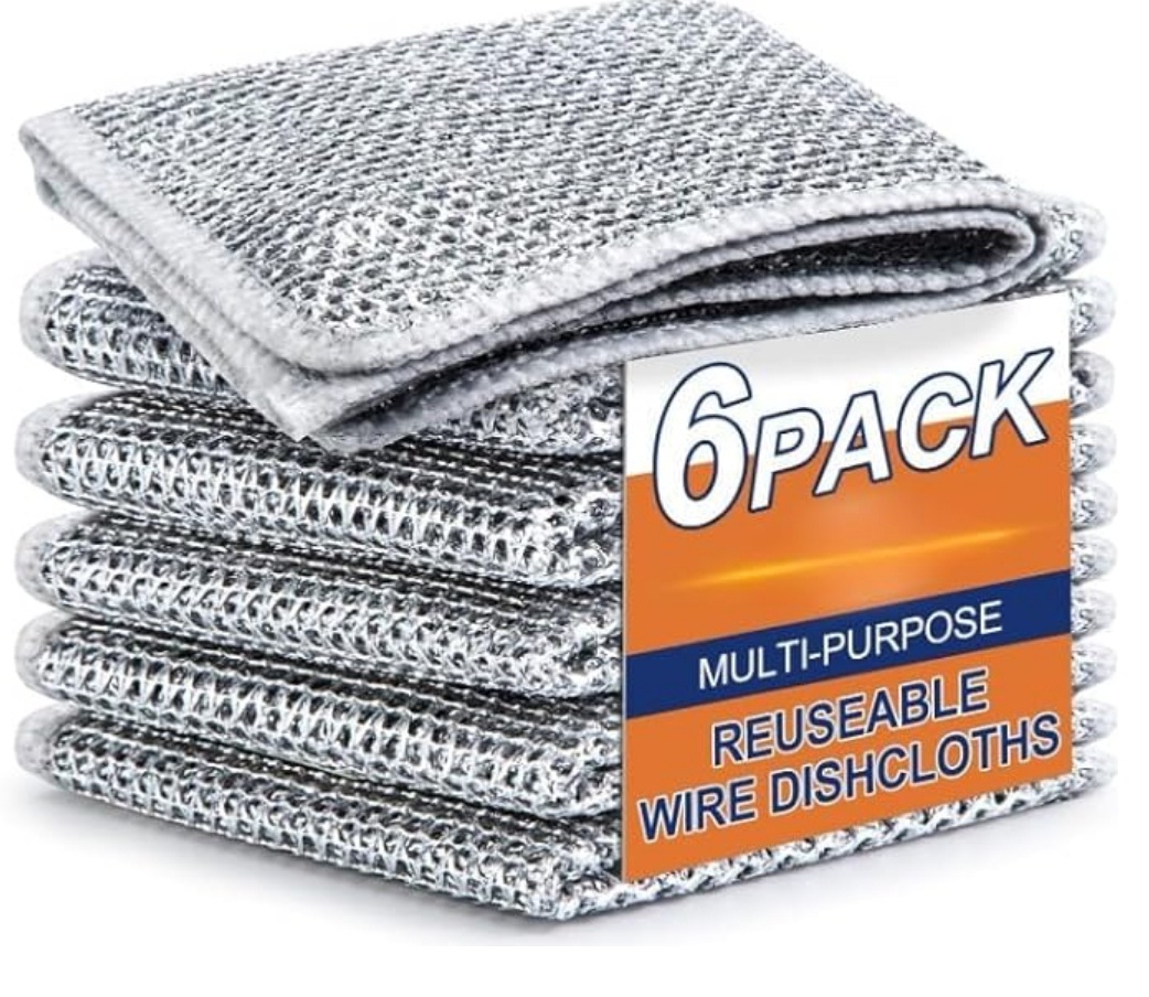 Non-Scratch Wire Dishcloth, Multipurpose Wire Dishwashing Rags for Wet and Dry, Easy Rinsing, Reusable, Wire Cleaning Cloth for Kitchen, Sinks 